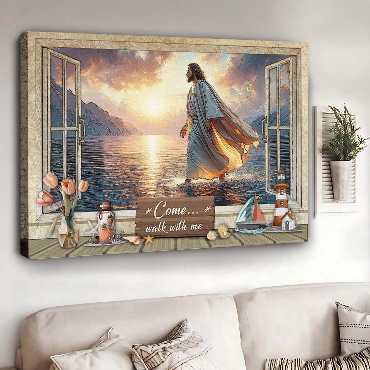 Come Walk With Me faith canvas sign II, Christian scripture wall art for home decor