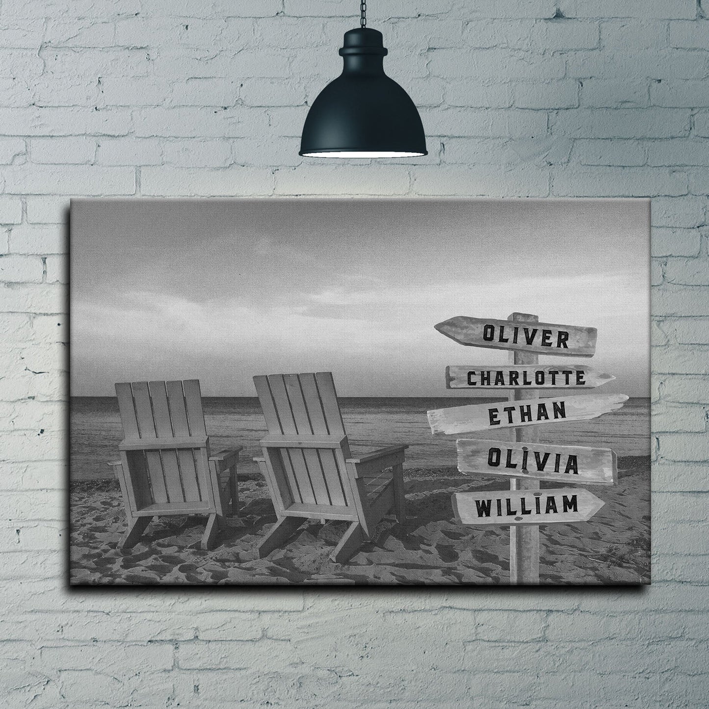 Monochrome Beach Name Canvas Sign