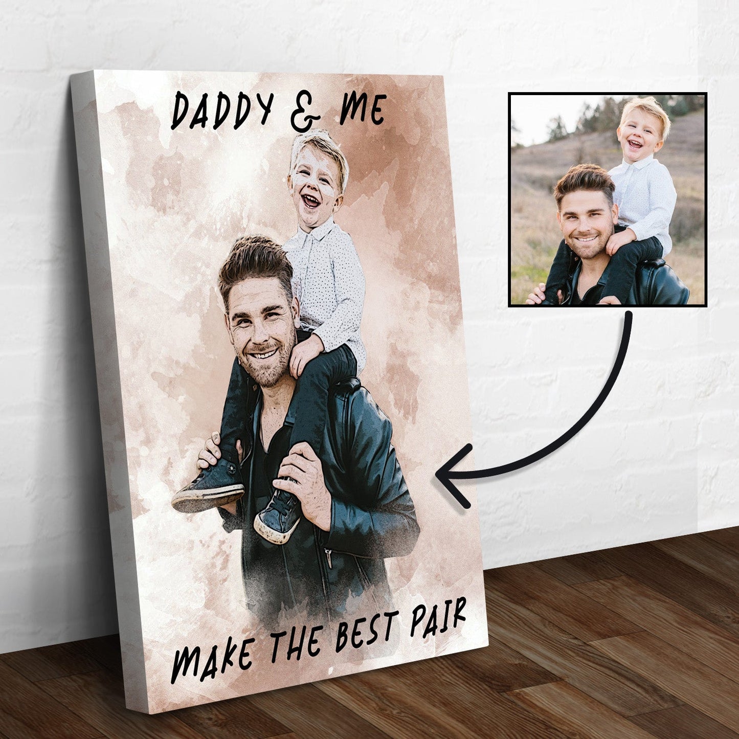 Daddy and Me Best Pair canvas wall art in a family room