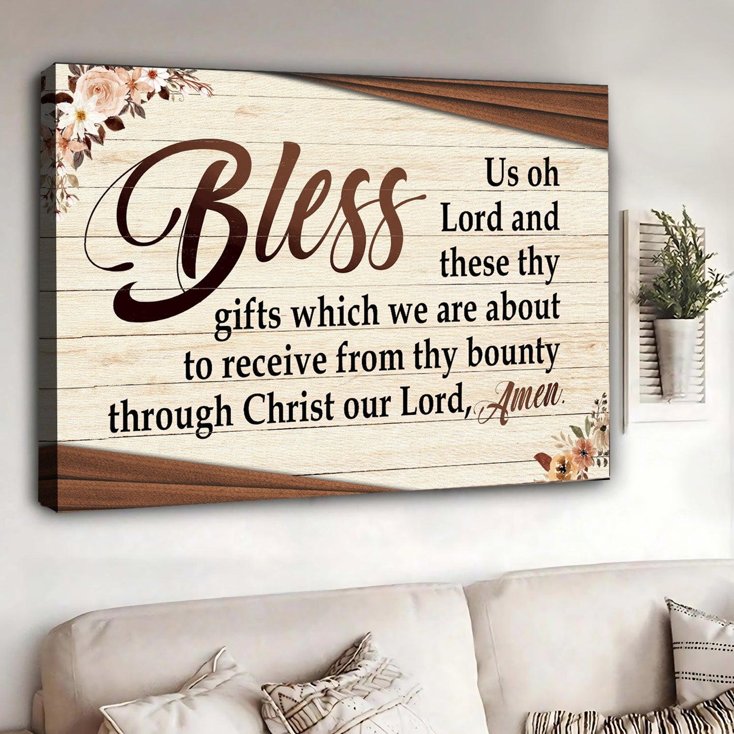 Bless us oh Lord faith prayer canvas wall art with elegant dinner blessing design