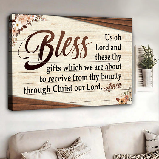 Bless us oh Lord faith prayer canvas wall art with elegant dinner blessing design
