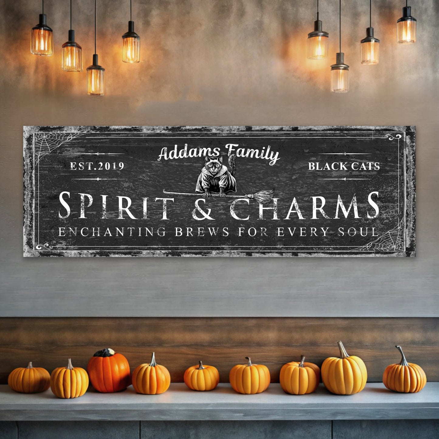 Black Cat's Spirits and Charms Bar Halloween Canvas Wall Art