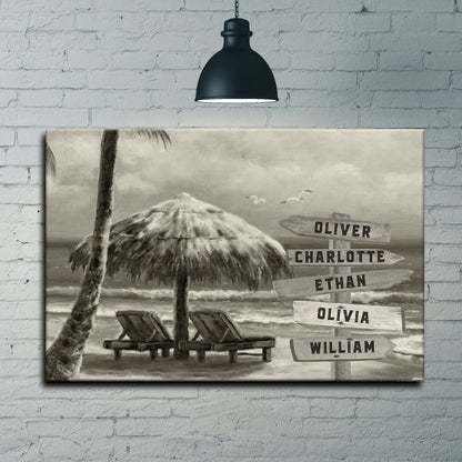 Monochrome Beach Name Canvas Sign