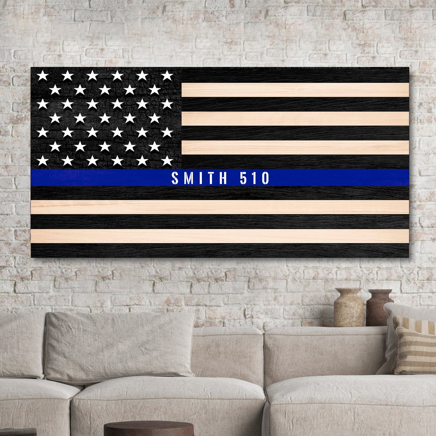 Personalized police officer name canvas sign in rustic style, ready to hang