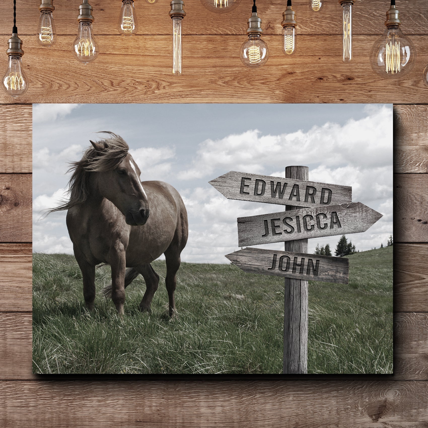 Personalized horse family name canvas sign with classic equestrian design and year