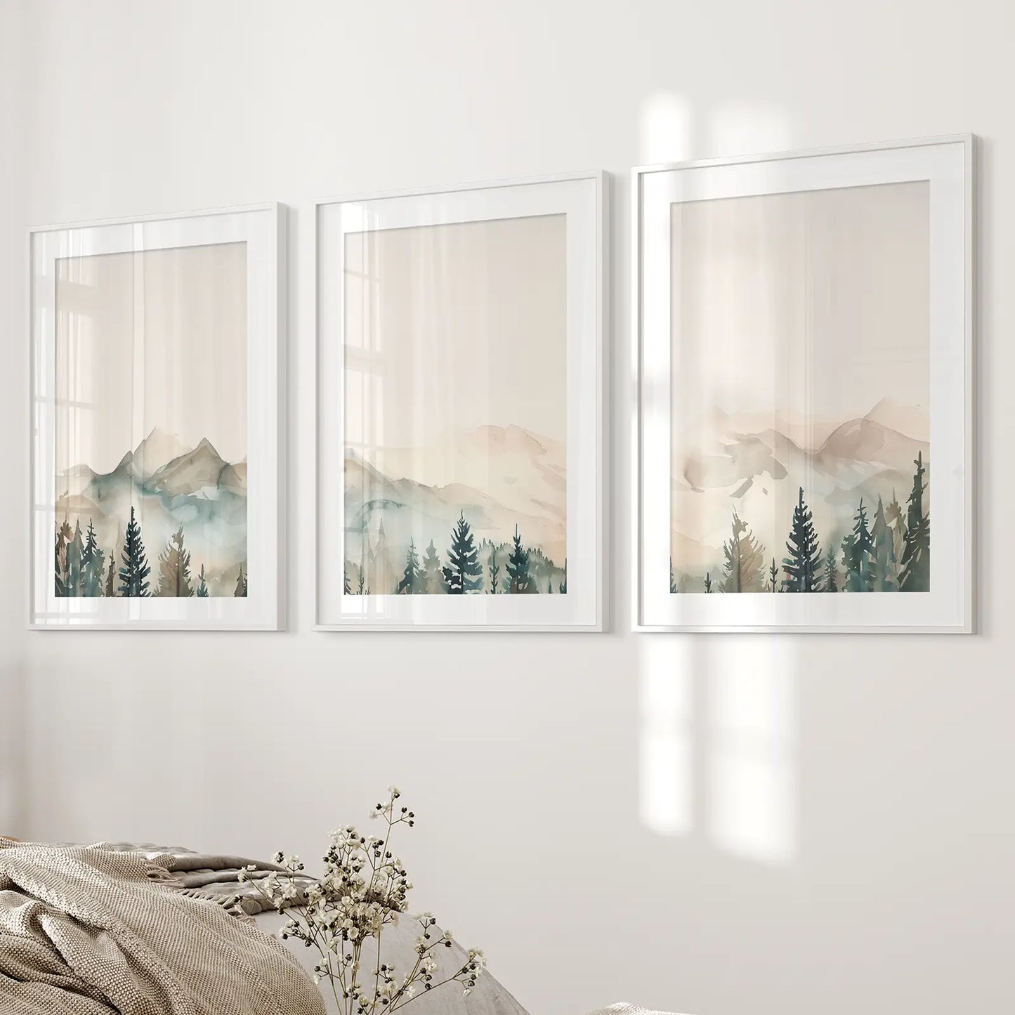 Minimal Mountain Forest Nature Wall Art Set of 3