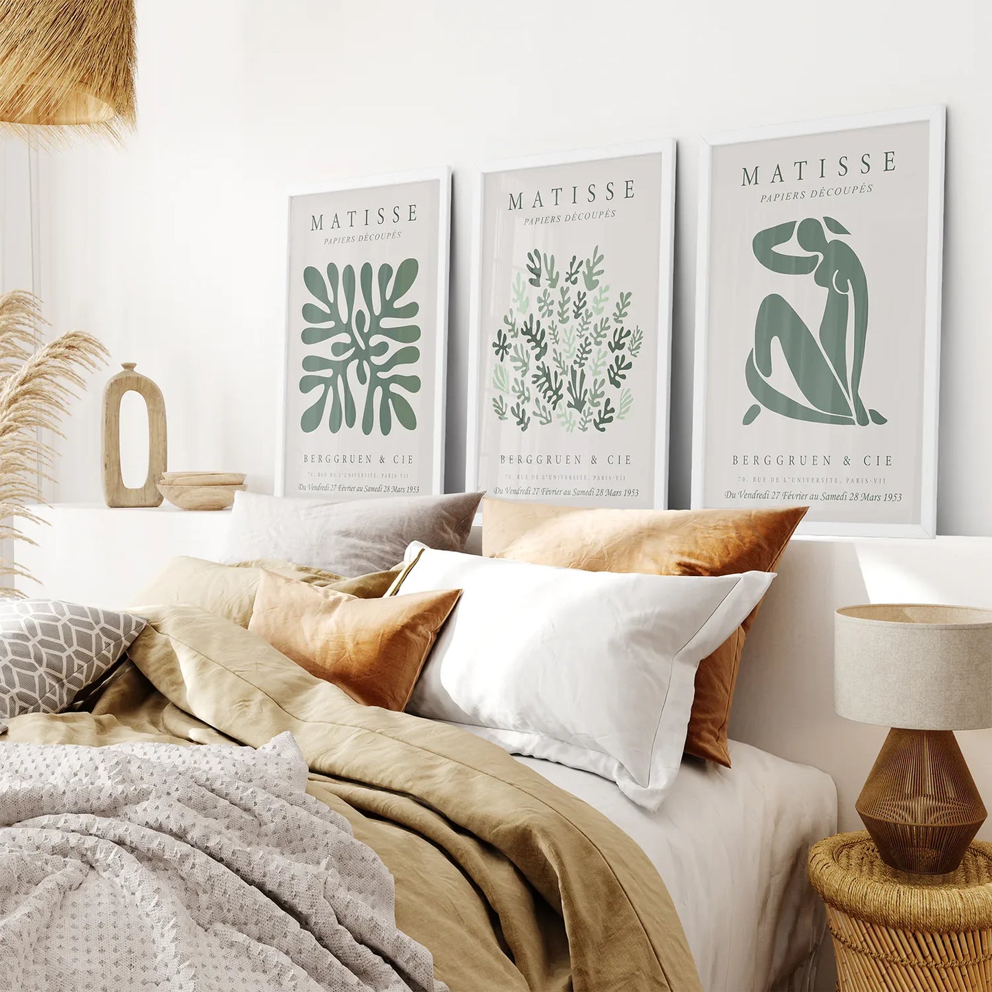 Sage Green Abstract Wall Art Set of 3 Prints