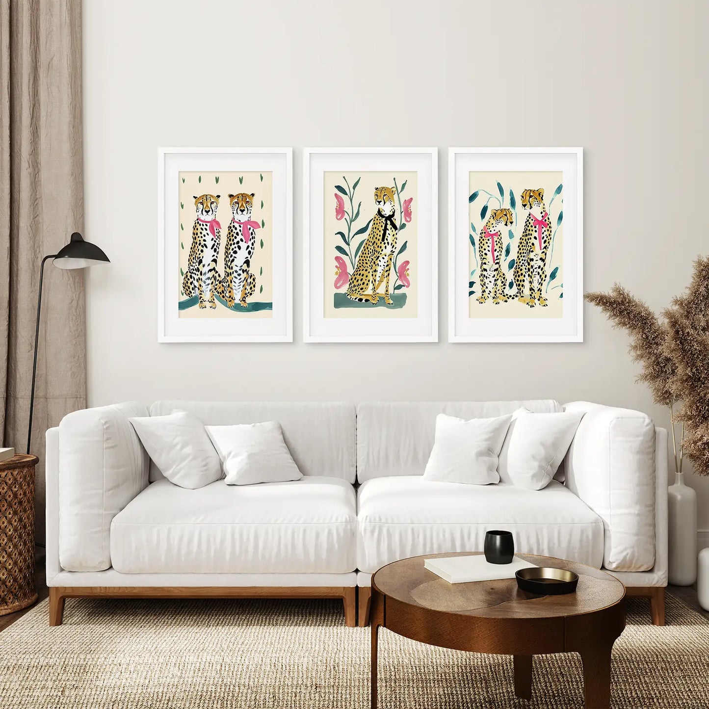 Modern Leopard Wall Art Set of 3 Beige Pink Prints