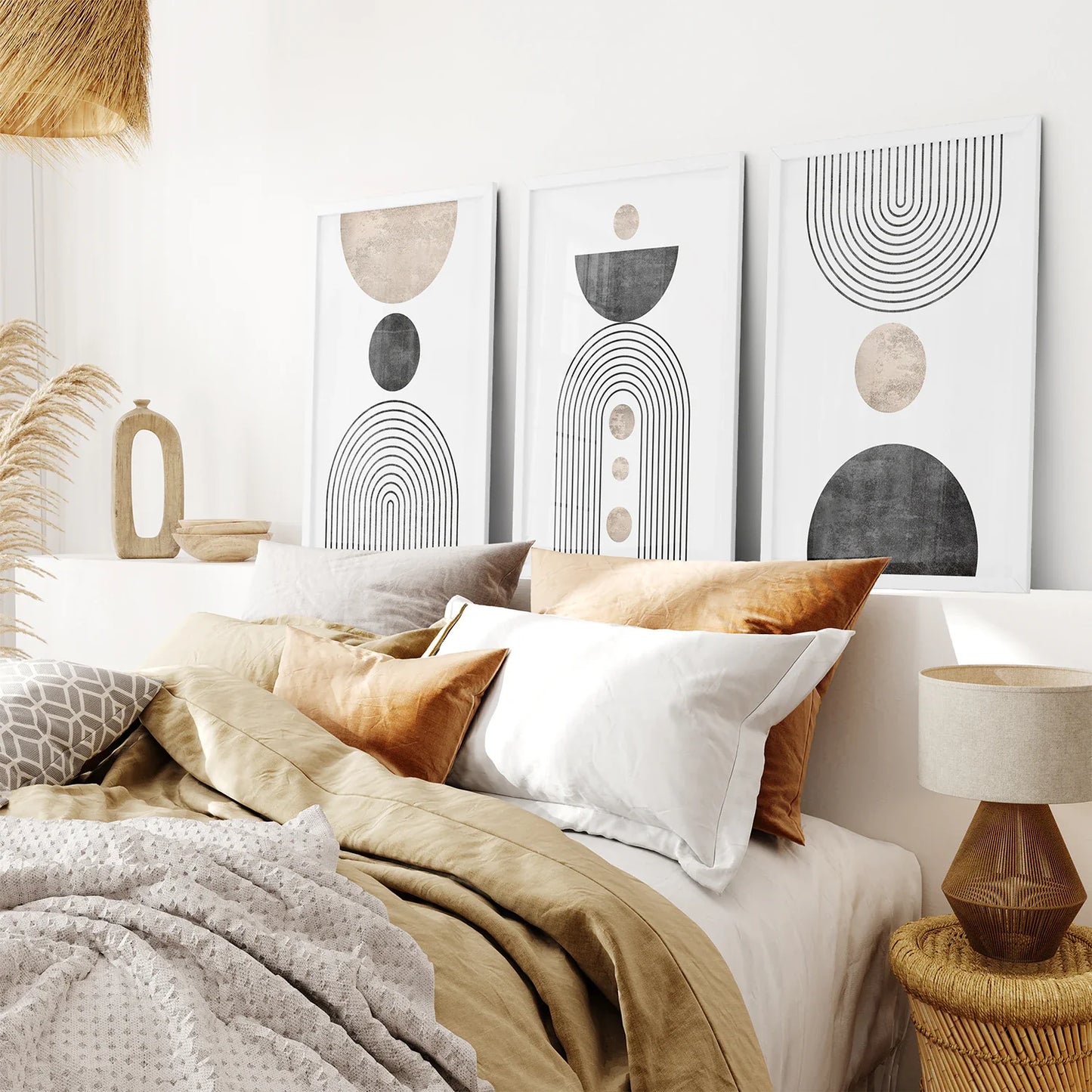 Minimalist Black Rainbow Wall Art Set of 3, Modern Prints