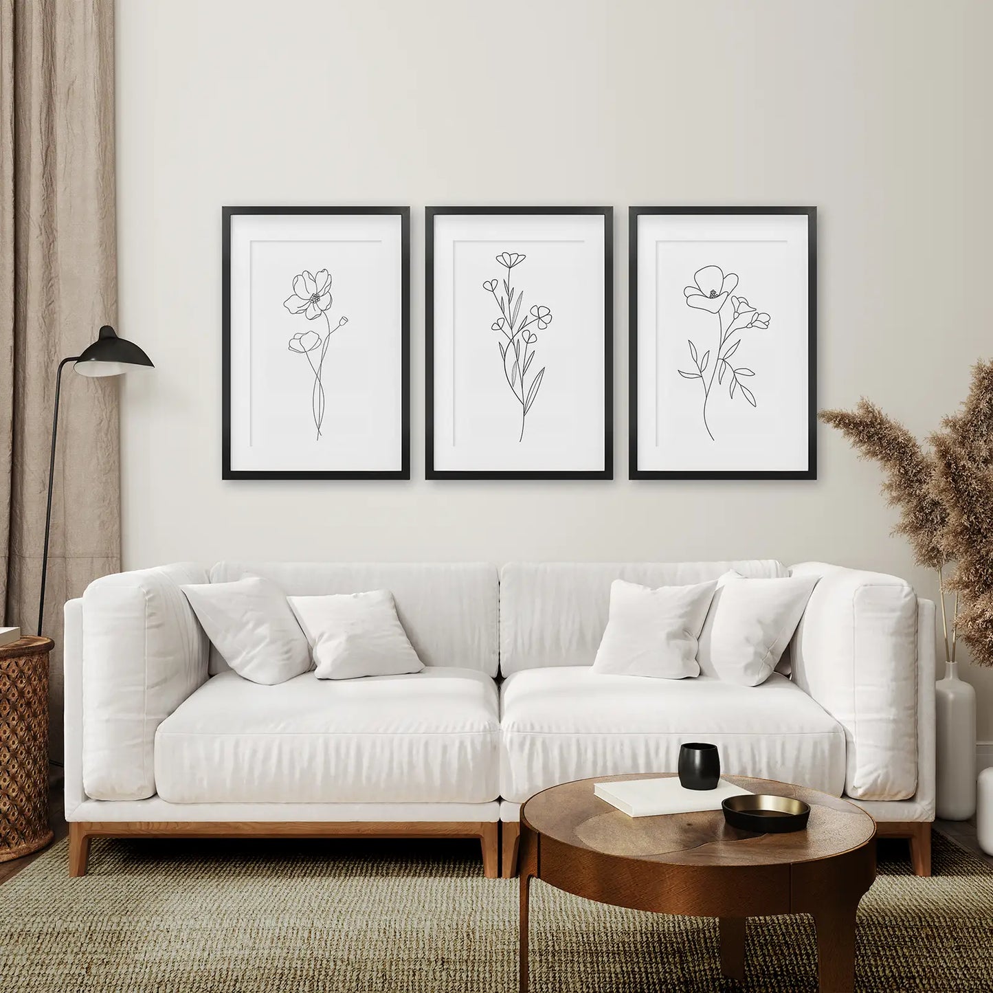 Wildflower Line Art Set of 3 Botanical Wall Prints