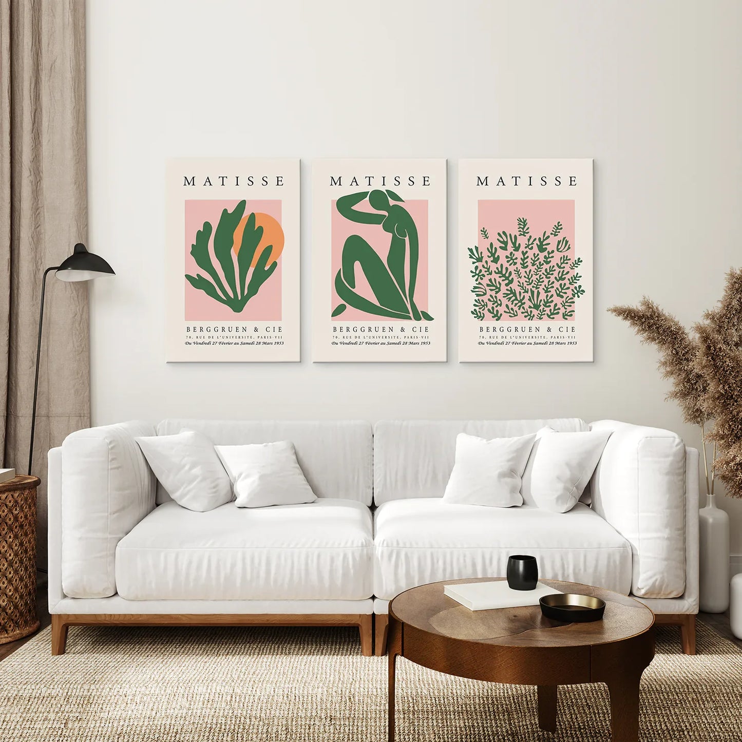 Pink Green Abstract Wall Art Set of 3 Modern Prints