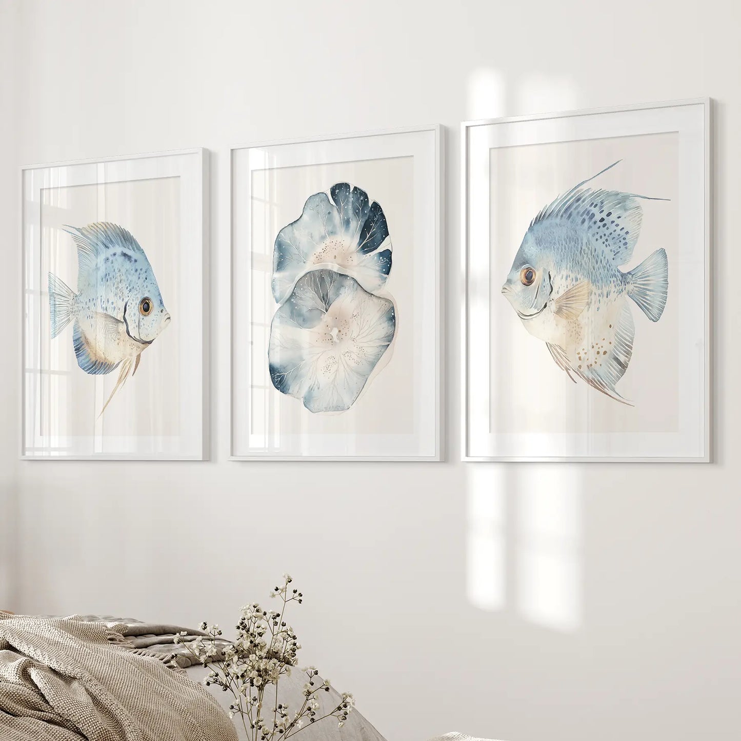 Modern Watercolor Coastal Fish Wall Art Poster Set