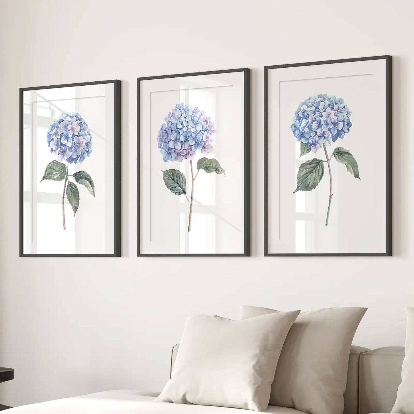 Light Blue Hydrangea Wall Art Set of 3 Floral Prints