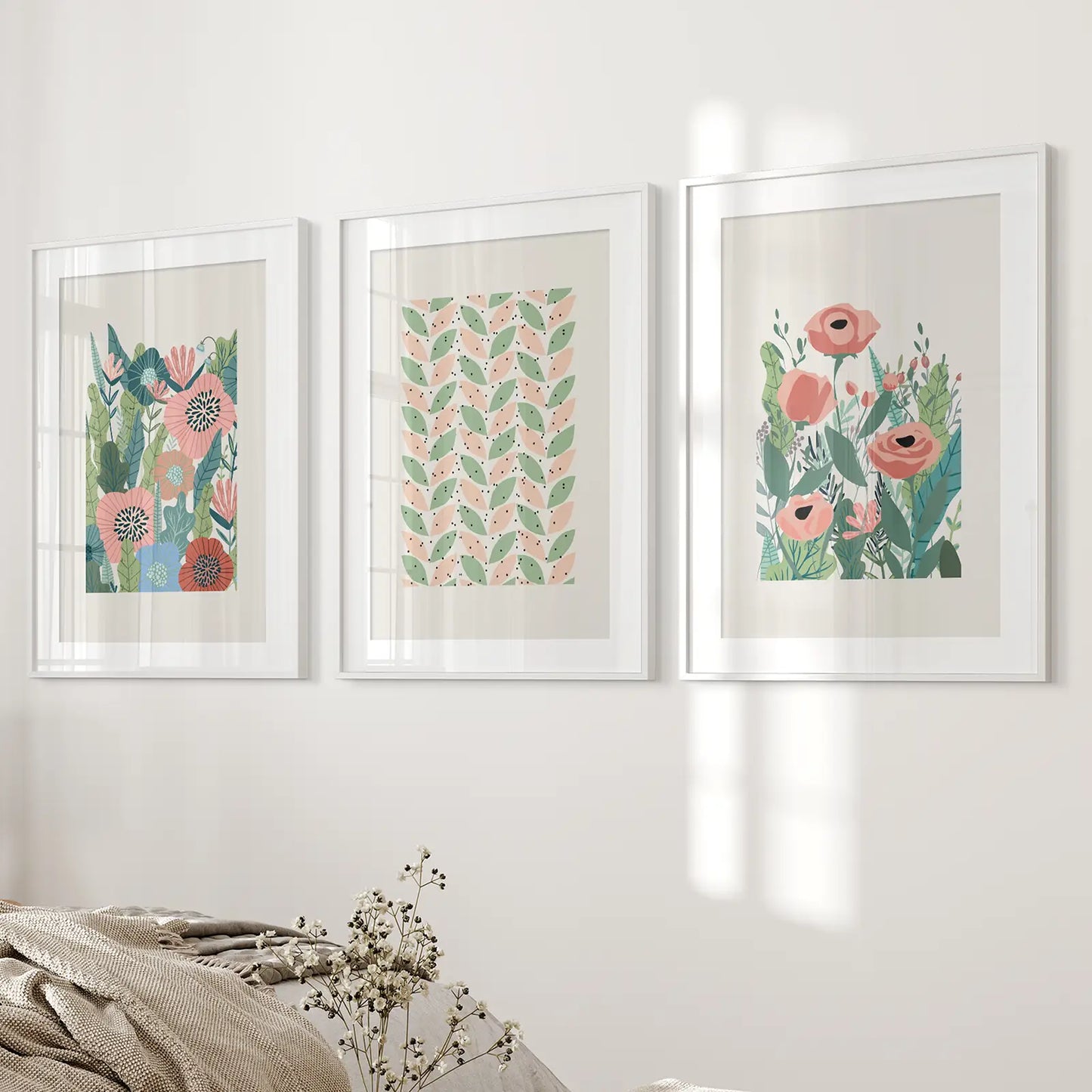 Pink Poppies Botanical Floral Wall Art Print