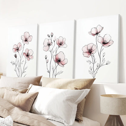Floral Minimalist Wall Art Set of 3 (Unframed)