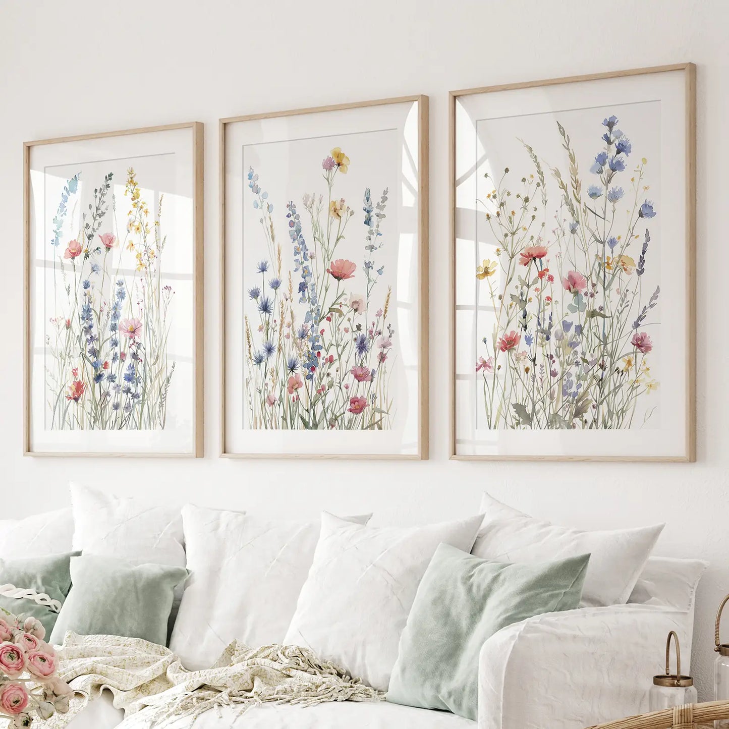 Wildflower Watercolor Wall Art Set of 3 Prints
