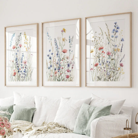 Wildflower Watercolor Wall Art Set of 3 Prints
