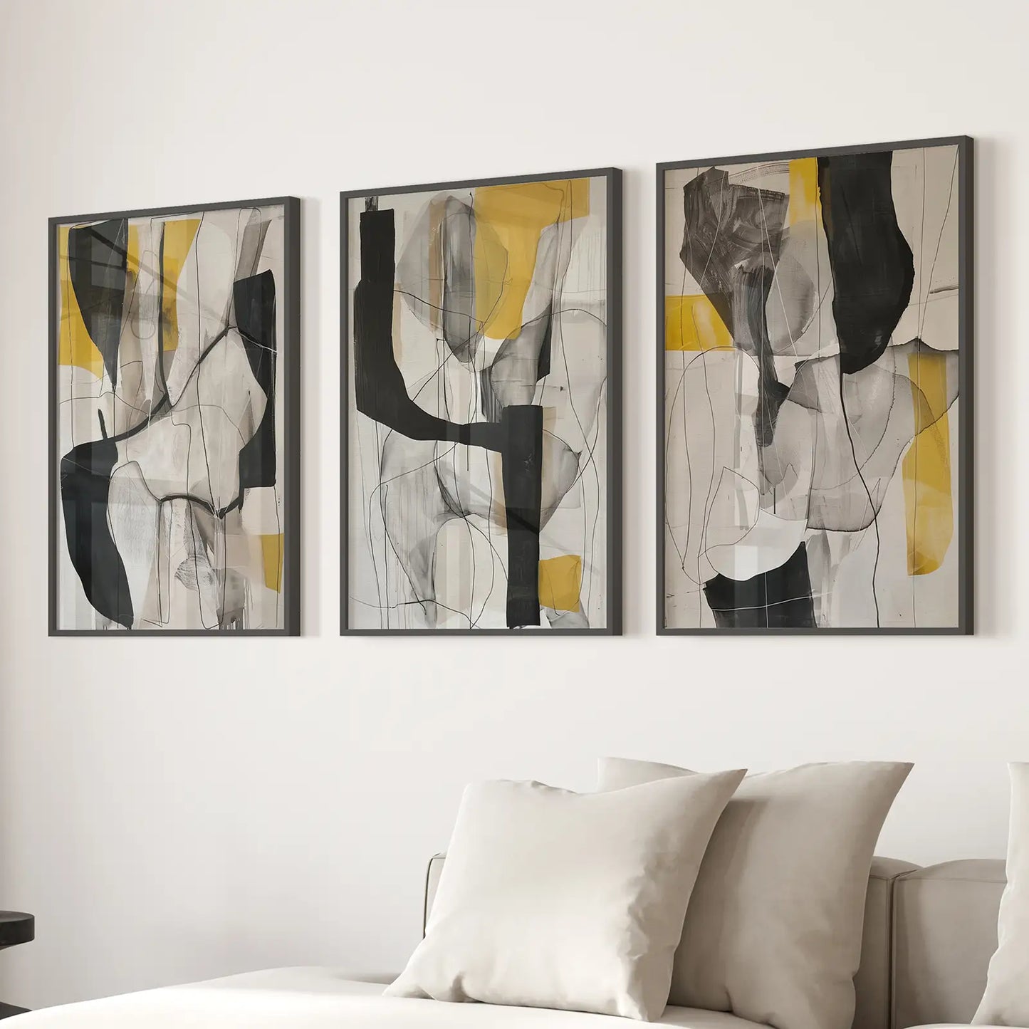 Golden Abstract Shapes Wall Art Set of 3 Modern Prints