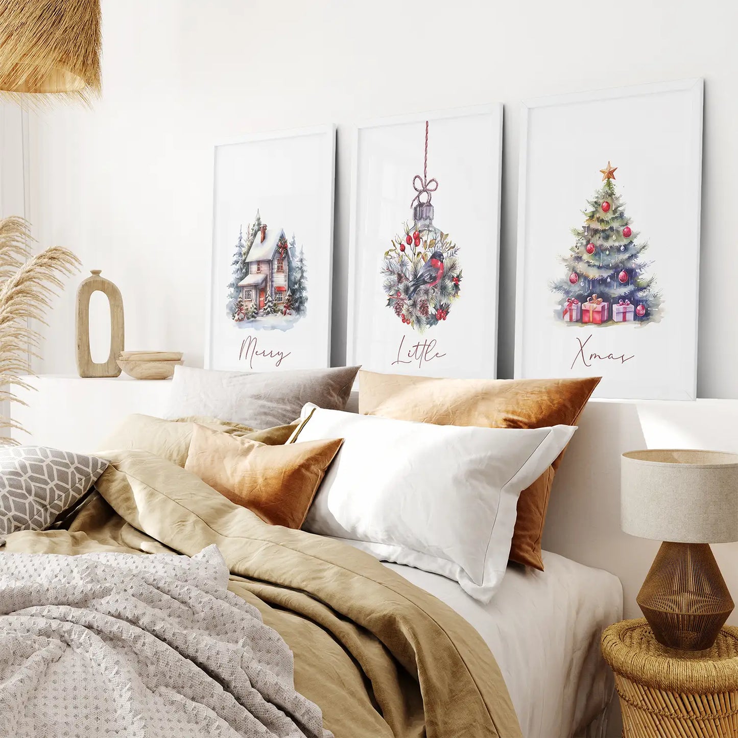 Snowy Christmas Tree Wall Art Set of 3 Holiday Prints