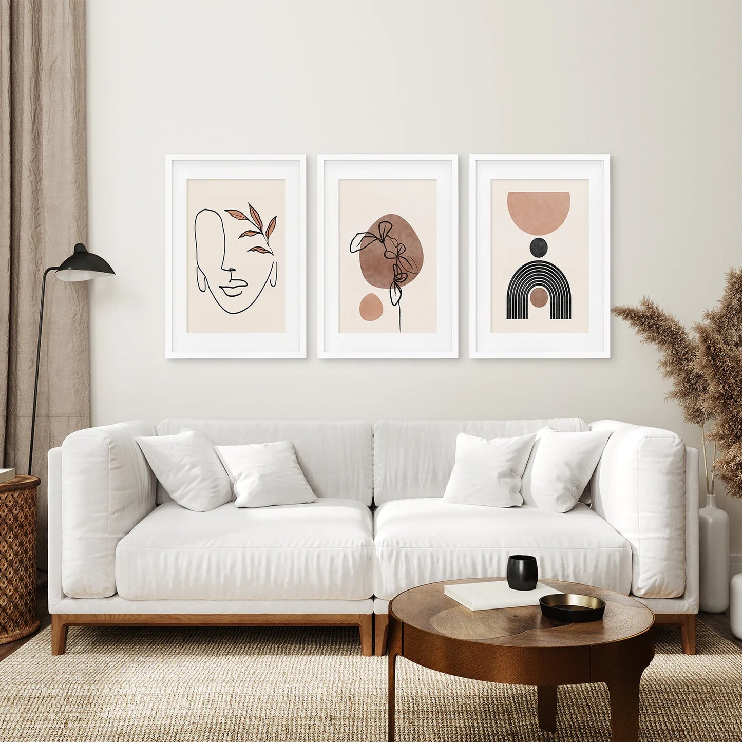 Boho Abstract Wall Art Set of 3, Earth Tone Triptych