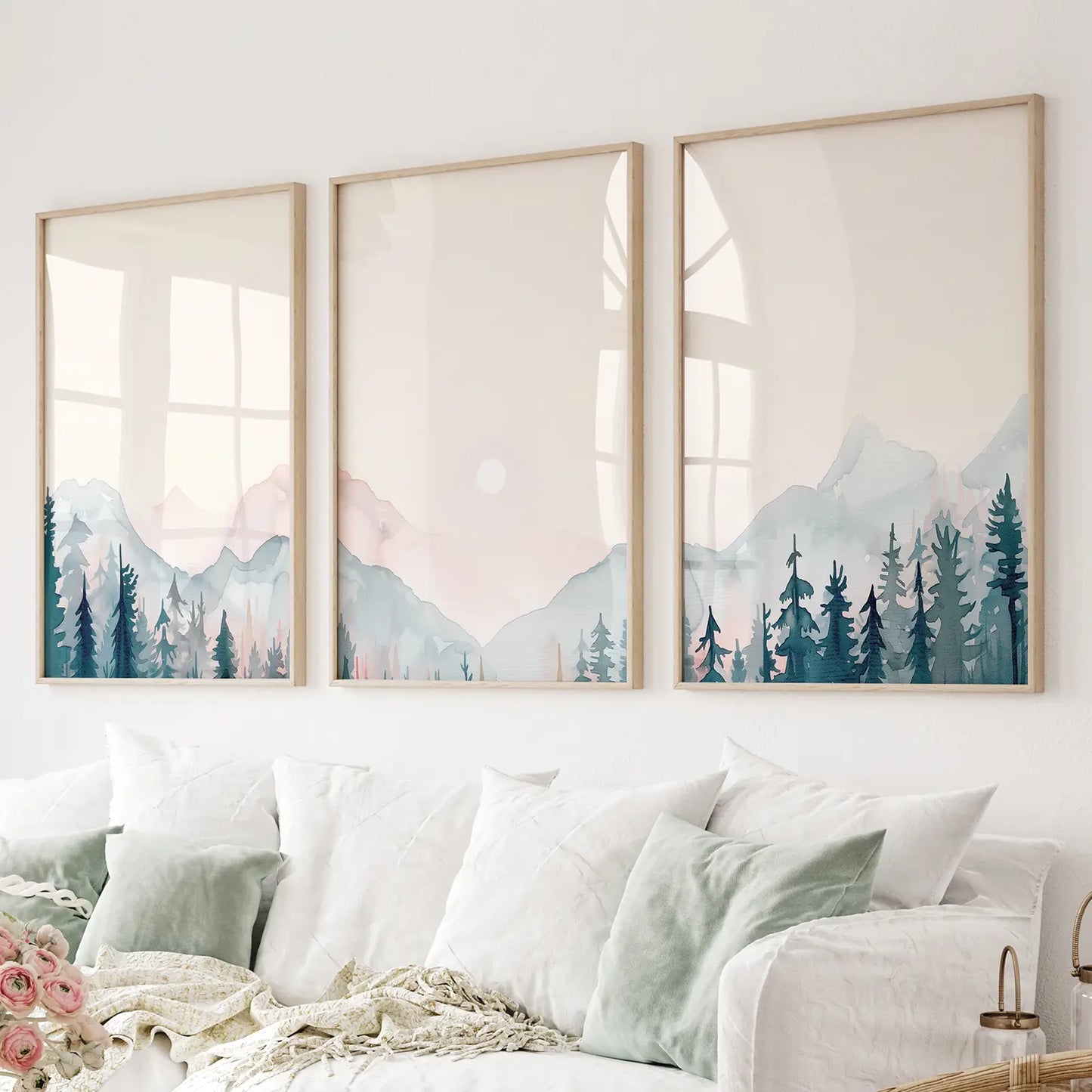 Forest and mountain landscape wall art set of 3