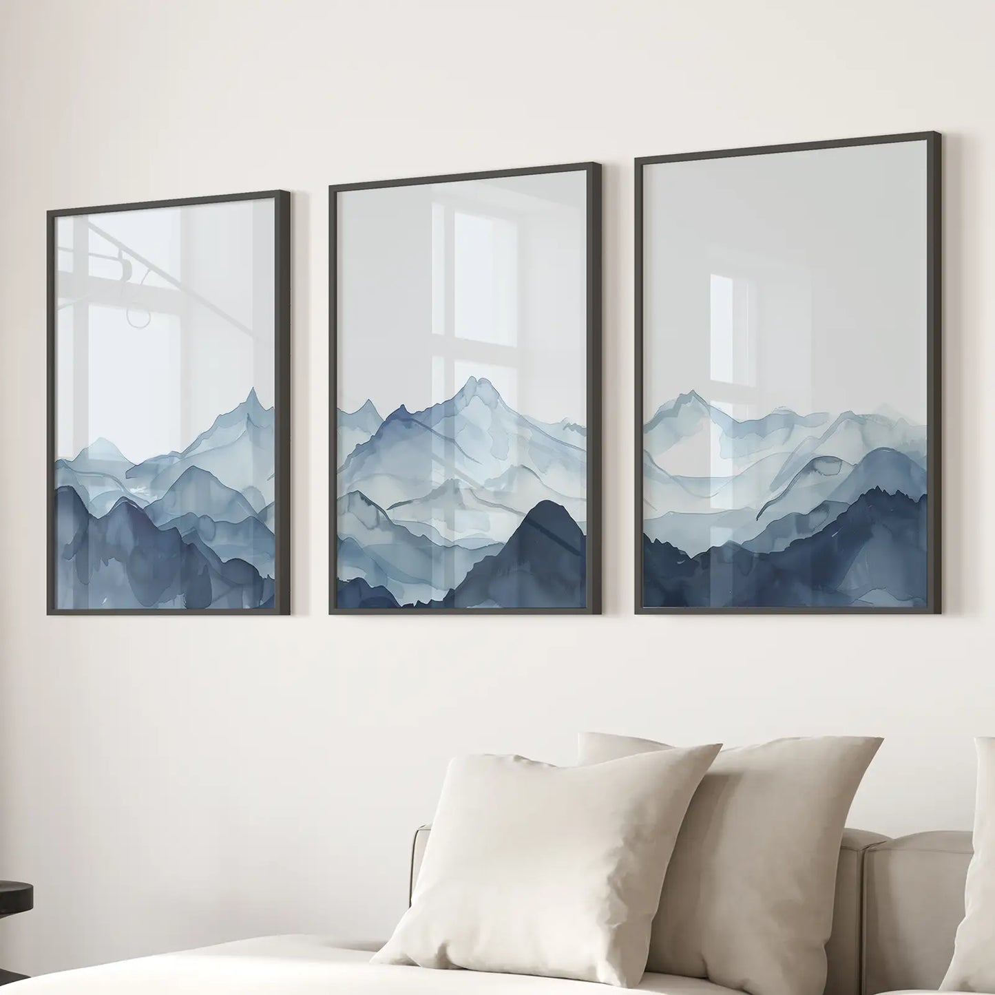 Blue Watercolor Mountain Wall Art Set of 3 Prints