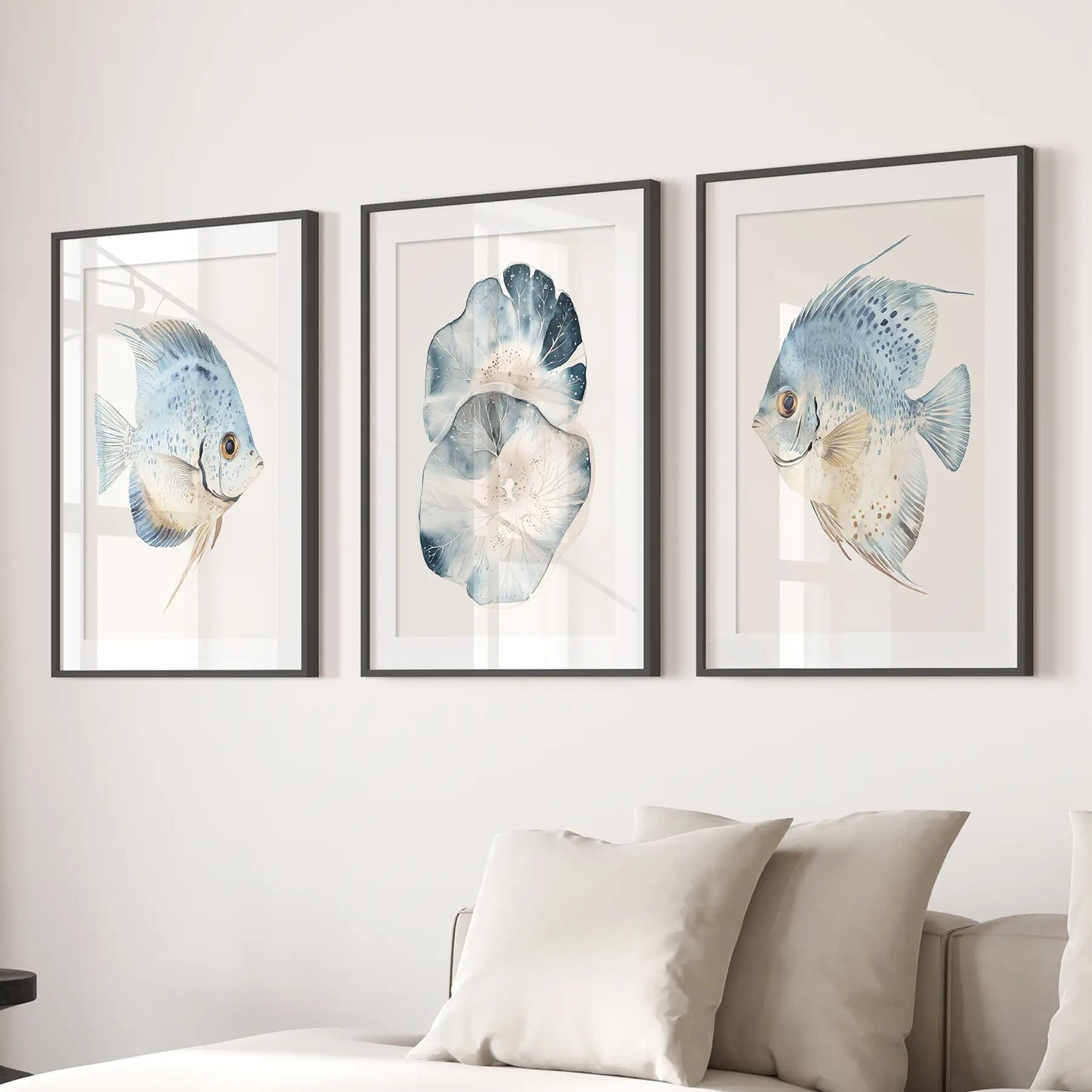 Modern Watercolor Coastal Fish Wall Art Poster Set