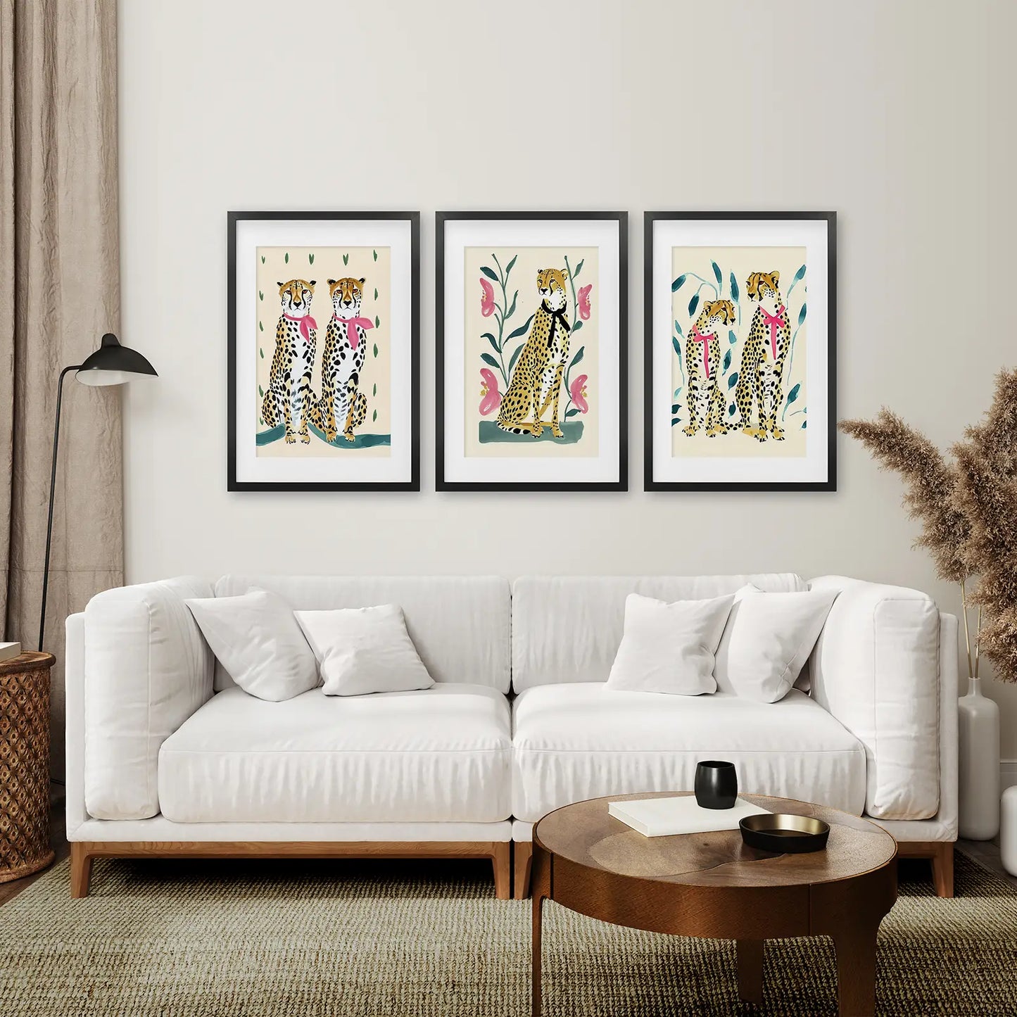 Modern Leopard Wall Art Set of 3 Beige Pink Prints