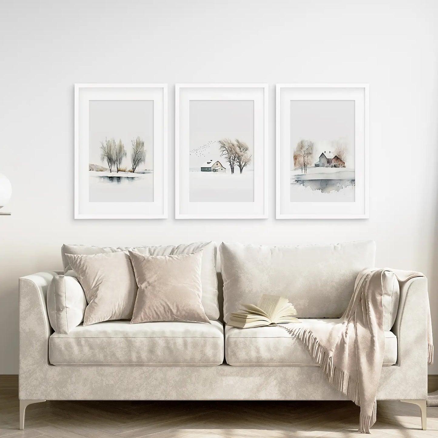 Winter Landscape Wall Art Set of 3 Watercolor Prints