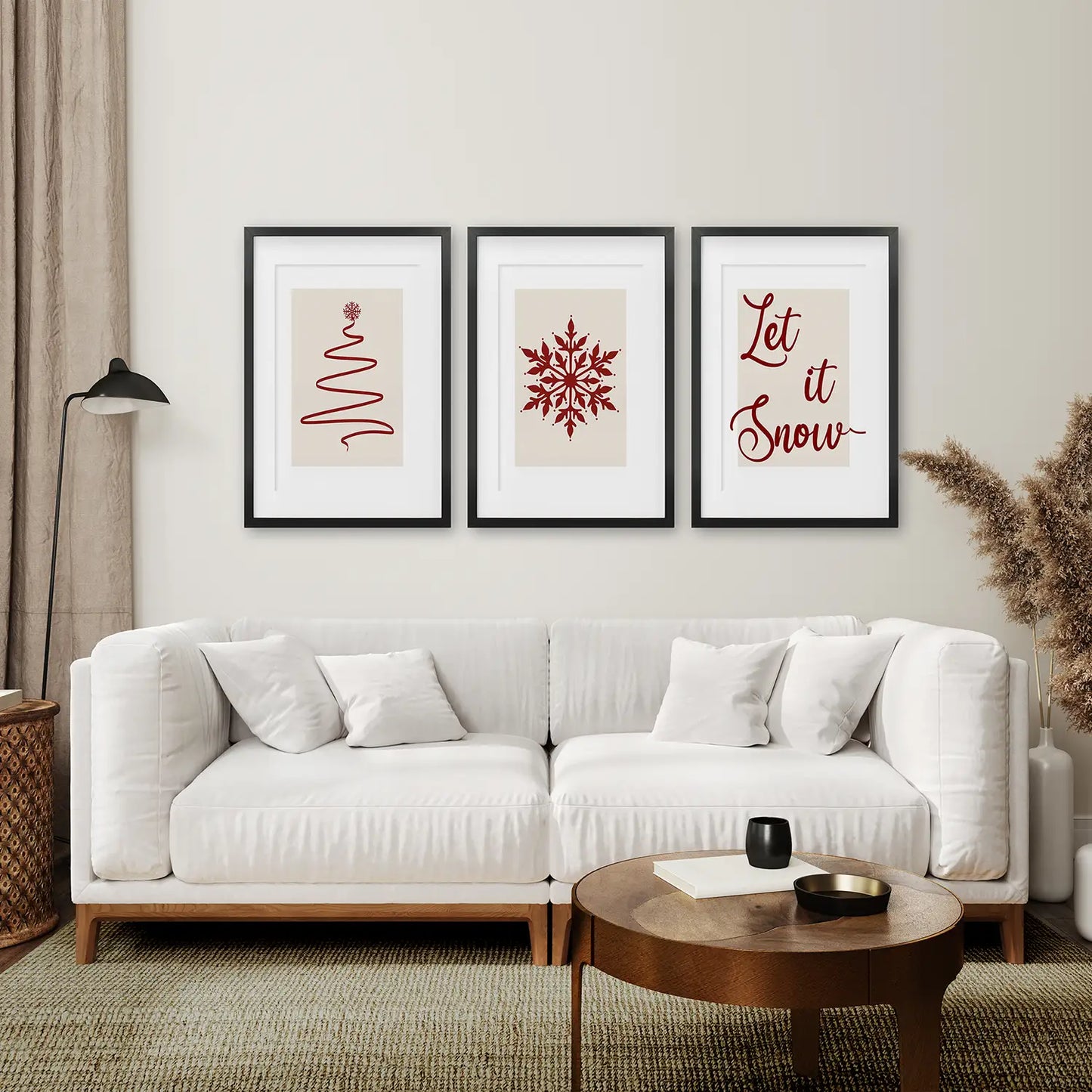Christmas Tree Snowflake Wall Art Set of 3, Holiday Prints