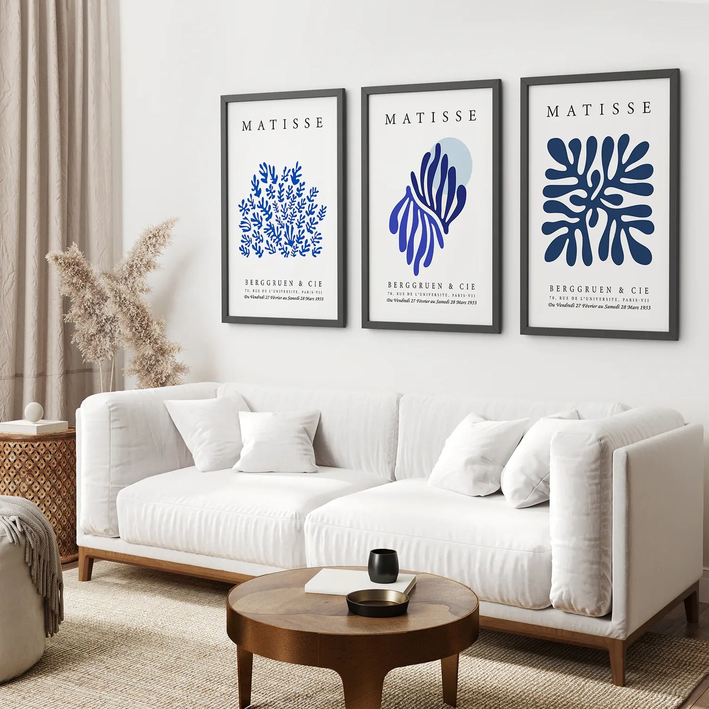 Navy Blue Abstract Wall Art Set of 3, Modern Cutout Prints