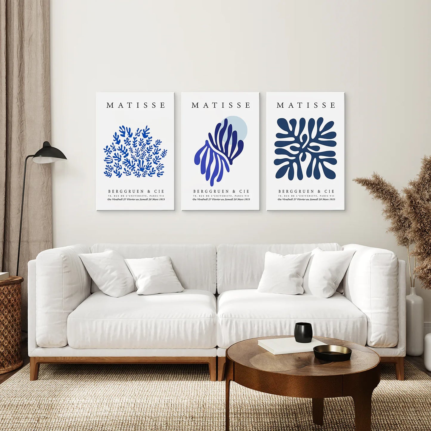 Navy Blue Abstract Wall Art Set of 3, Modern Cutout Prints