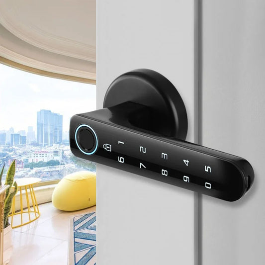Modern biometric smart door lock handle for home and apartment security