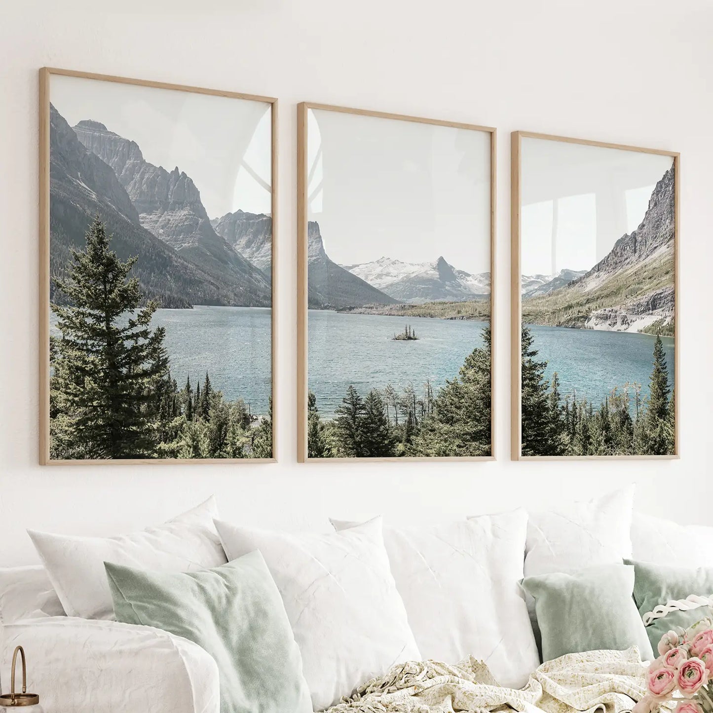 Glacier National Park Montana 3 piece wall art set with mountain lake
