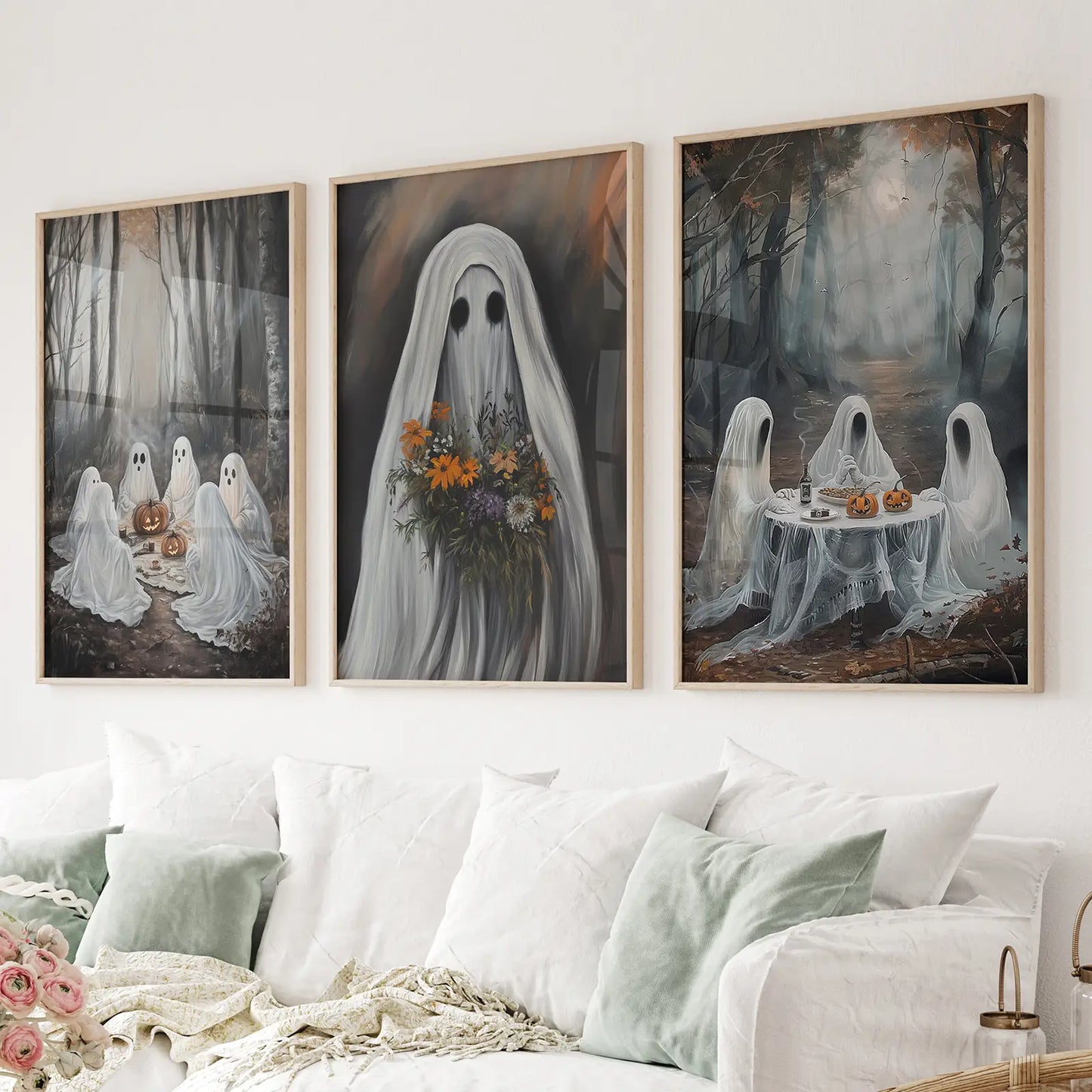 Moody Halloween Ghosts Wall Art Set of 3 Prints