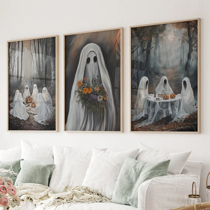 Moody Halloween Ghosts Wall Art Set of 3 Prints