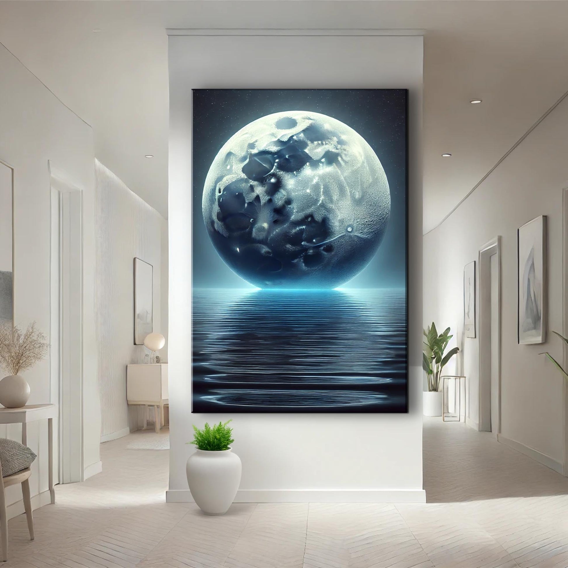 Moonlight glow night sky canvas wall art with serene lunar radiance, peaceful decor