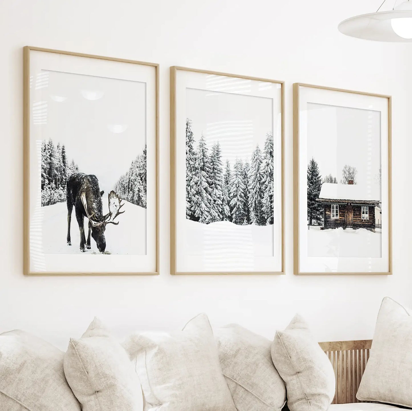 Winter Moose Wall Art Set of 3 Forest Prints