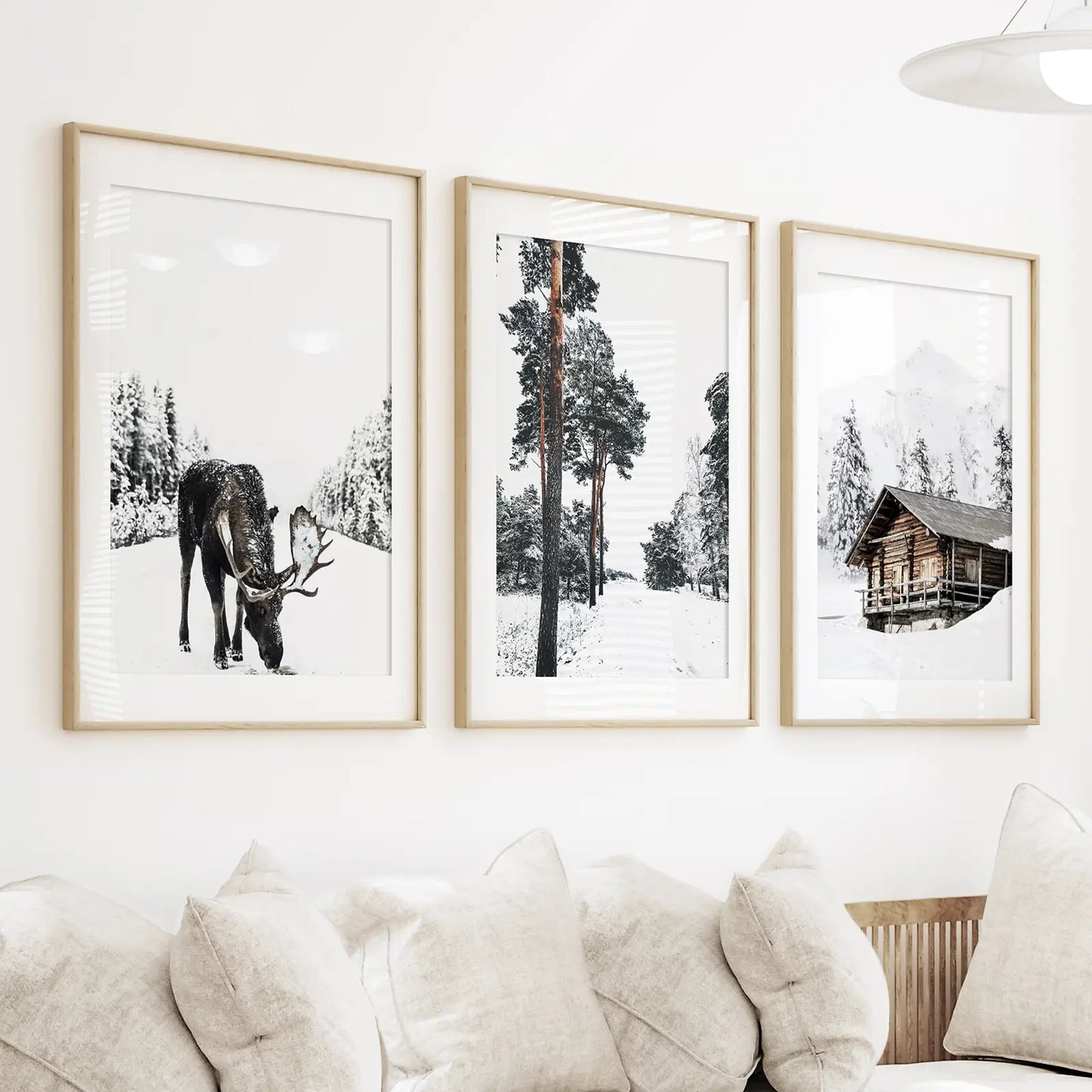 Nordic Winter Wall Art Set of 3 Moose Prints