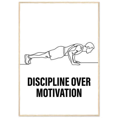 Discipline Over Motivation Poster - Framed Minimalist Line Art - 20x25 cm / 8x10″ - White frame / Ready-to-hang - Sparkycare