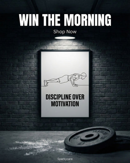 Motivational poster with push-up illustration and text on a brick wall background