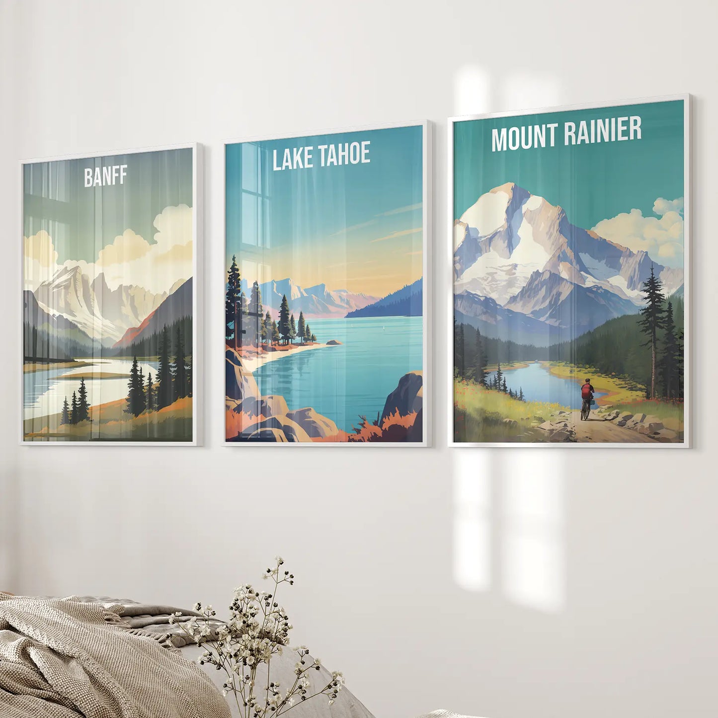 Travel Wall Art Set of 3 Banff Lake Tahoe Mount Rainier