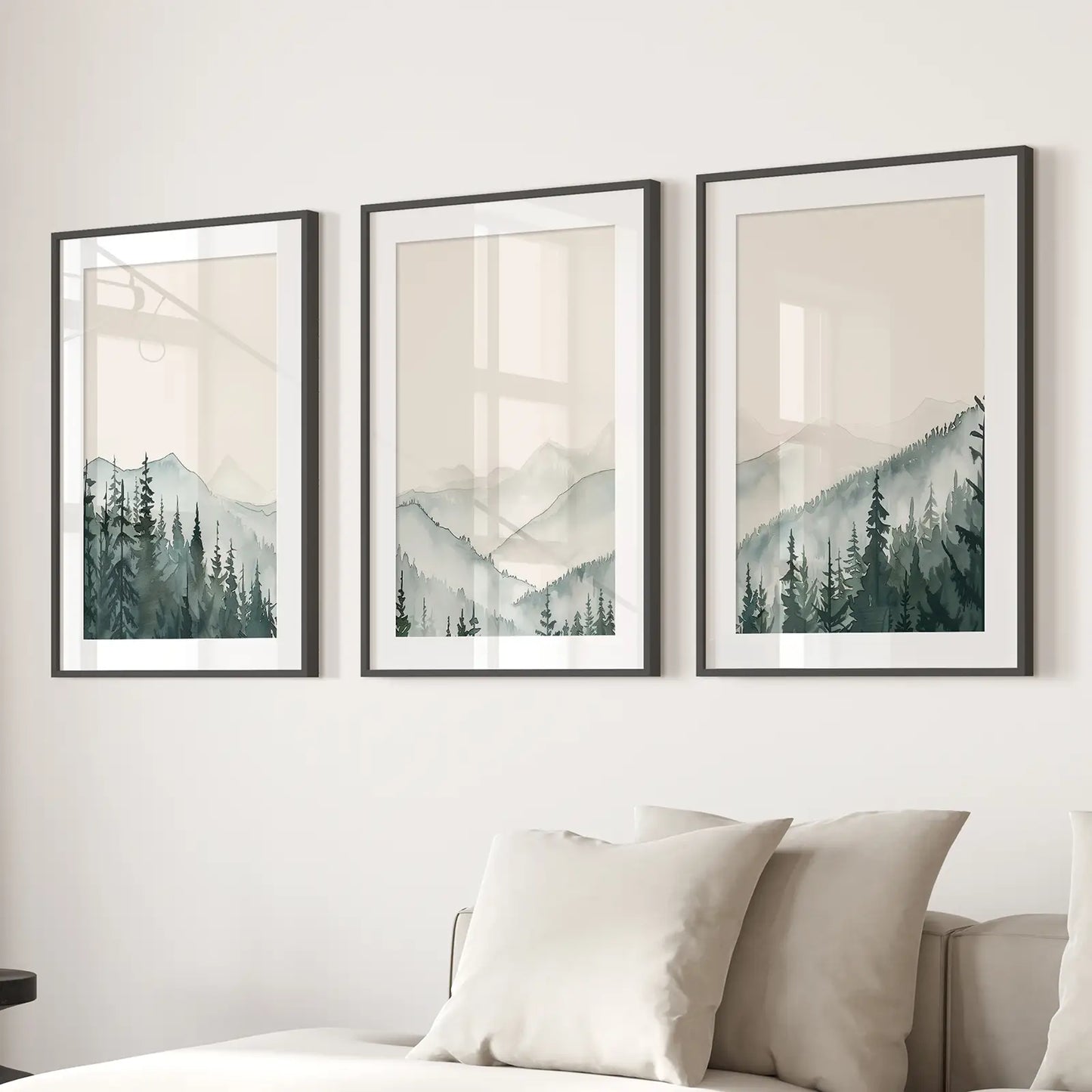 Mountain Forest Watercolor Wall Art Set of 3