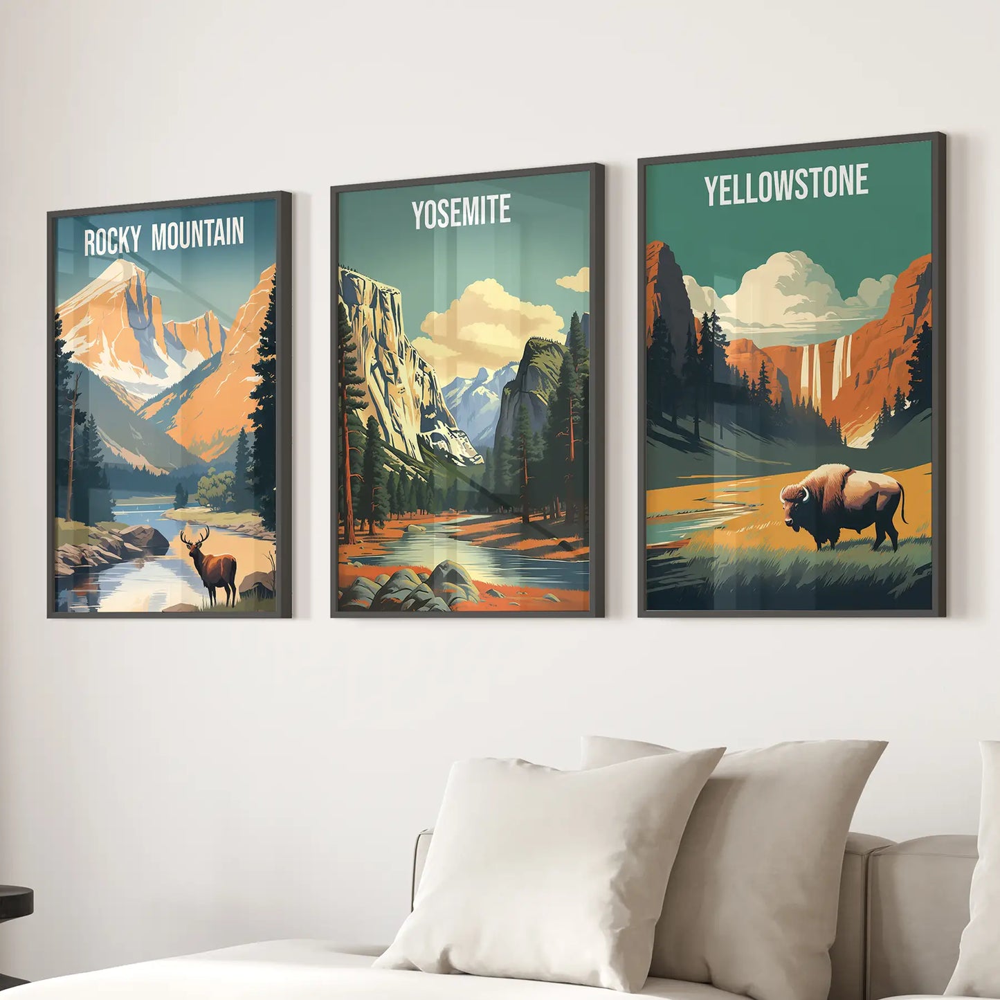 National Park Wall Art Set of 3 Vintage Travel Prints