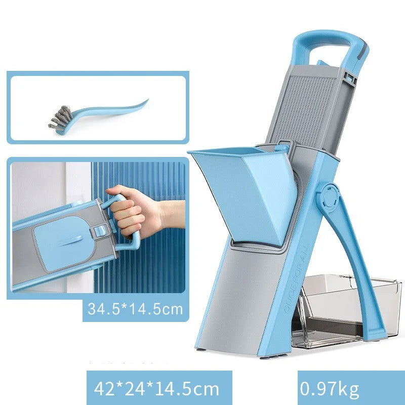 Multifunctional lemon slicer dark night blue first generation with size details and cleaning brush