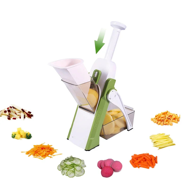 Multifunctional lemon slicer green first generation with multiple cutting results illustration