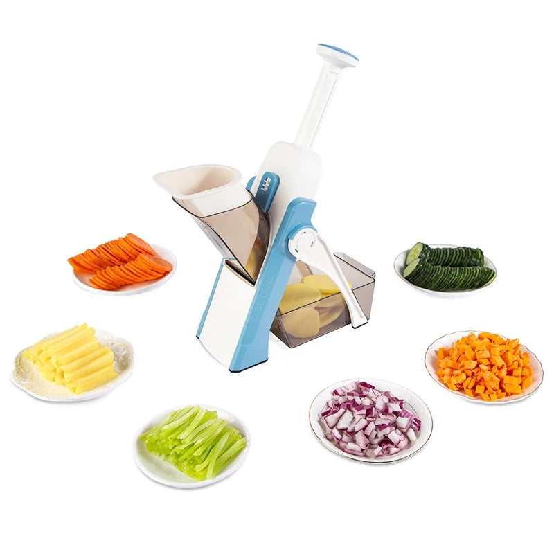 Multifunctional lemon slicer peacock blue first generation with sliced vegetables display