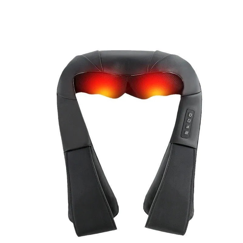 Multifunctional neck massager with heat therapy and deep kneading design in black
