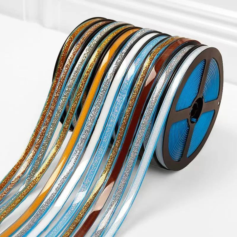 Multiple color options of waterproof decorative sealing tape including gold, silver, black, white, and brown varieties