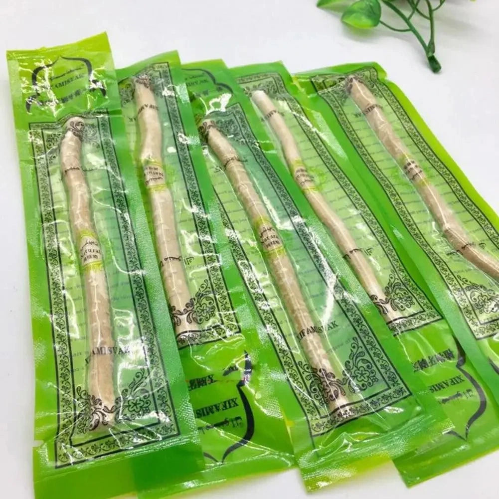 Multiple vacuum sealed miswak toothbrush sticks ready for natural oral care
